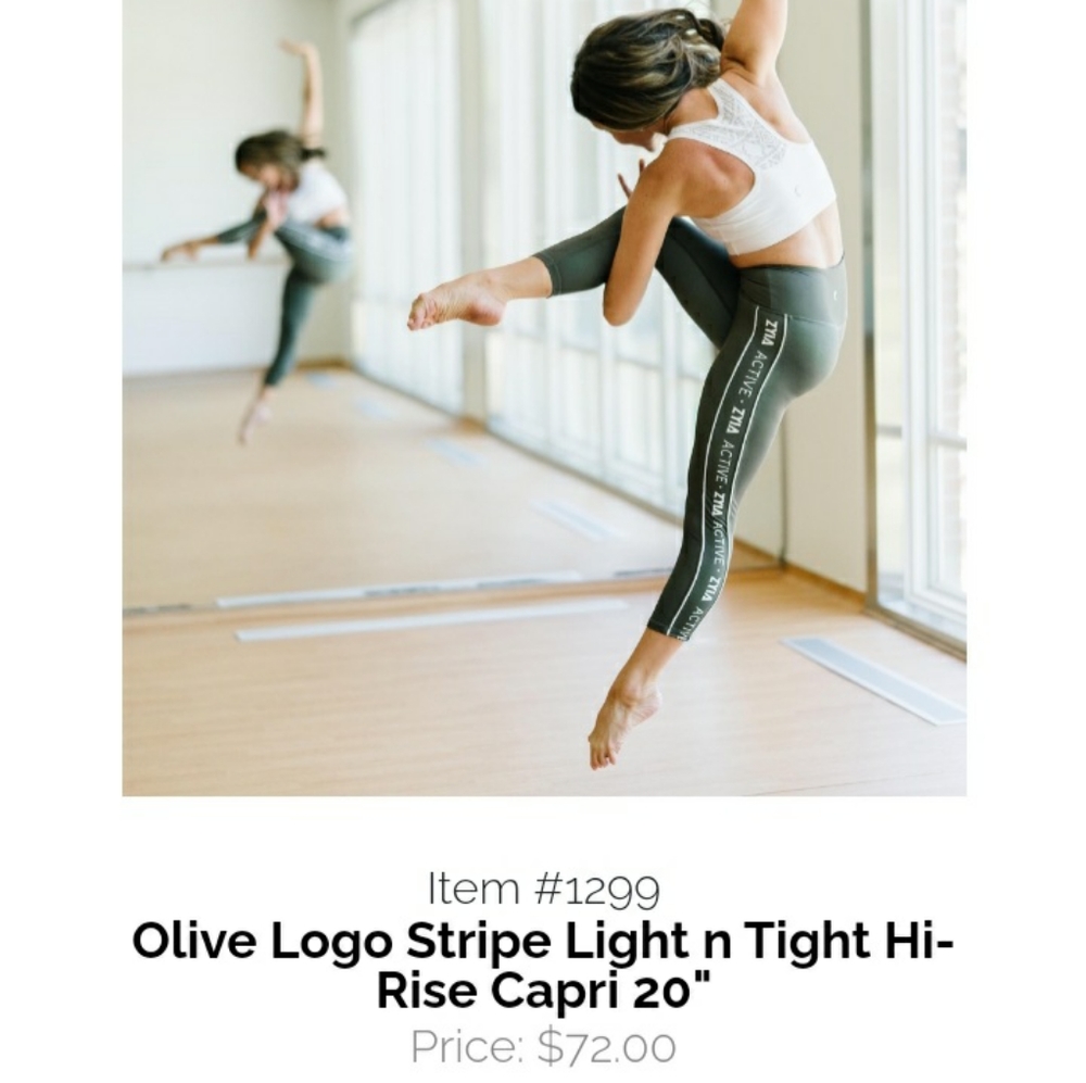 Zyia Olive Logo Stripe Light N Tight Hi Rise Capri